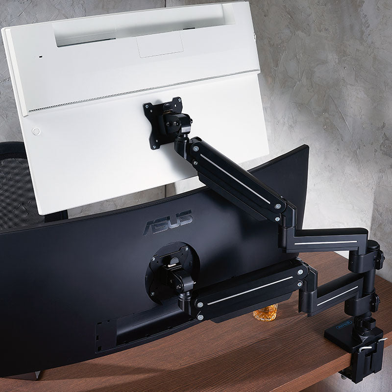 ULTRARM monitor arm and Moodular wooden monitor stand — modular, ergonomic, and designed for VISION ultrawide monitors. Enhances comfort, saves space, and elevates your workspace with precision craftsmanship.